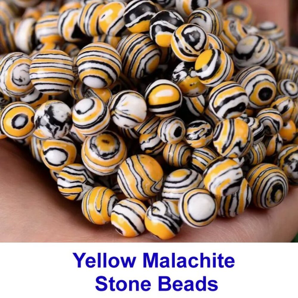 Yellow Colorful Malachite Stone Beads  15" Strand